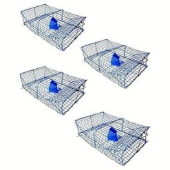 4 X Wilson Heavy Duty Rectangular Crab Traps - 2 Entry Crab Pots - Blue Mesh