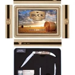Buck Knives Pocket Knife Set-2 X Pocket Knives-Burlwood Handles In Gift Tin