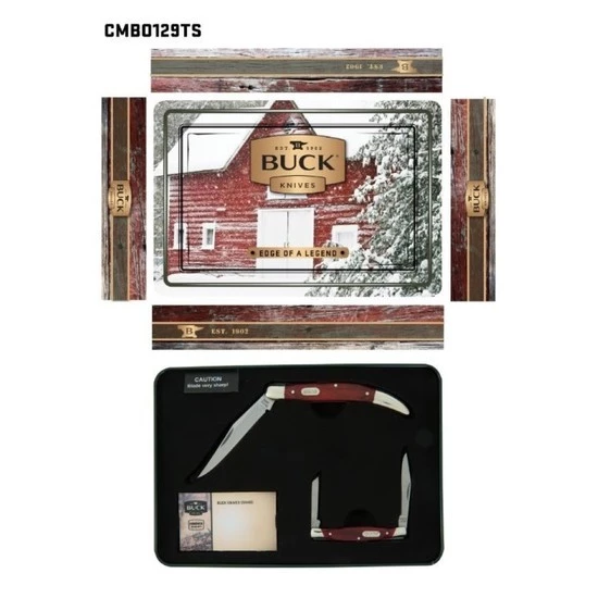 Buck Knives Pocket Knife Set-2 X Pocket Knives-Red Pakawood Handles In Gift Tin 4 Buck Knives Pocket Knife Set-2 X Pocket Knives-Red Pakawood Handles In Gift Tin - Image 2