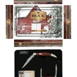 Buck Knives Pocket Knife Set-2 X Pocket Knives-Red Pakawood Handles In Gift Tin