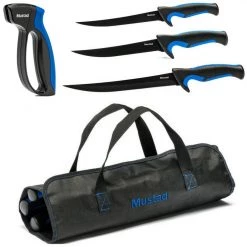 Mustad Fish Filleting Kit - 3 X Fishing Knives,Knife Sharpener In Roll Up Bag