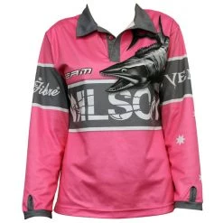 Fishing Shirts & Polos Team Wilson Pink Tournament Long Sleeve Fishing Shirt With Collar-Fishing Jersey -Gifts Sales TSLSWP