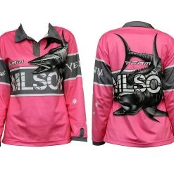 Fishing Shirts & Polos Team Wilson Pink Tournament Long Sleeve Fishing Shirt With Collar-Fishing Jersey